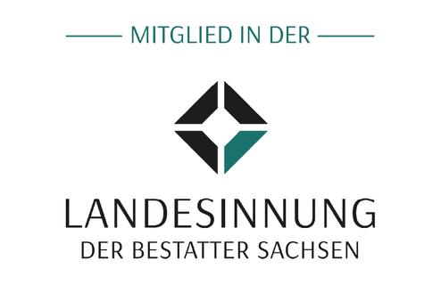 Logo der Landesinnung der Bestatter Sachsen mit dem Schriftzug &bdquo;Mitglied in der&ldquo; oben und &bdquo;Landesinnung der Bestatter Sachsen&ldquo; darunter.